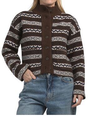 Joie Fair Isle Button-Front Mock Neck Sweater